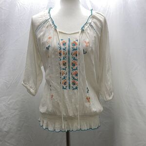 Wrangler peasant boho hippie shirt top turquoise tie neck Sz L